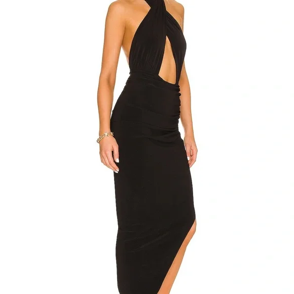 Norma Kamali Cross Halter Side Drape Gown in Black - Picture 2 of 7